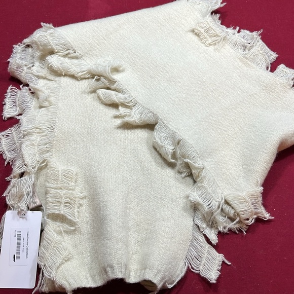 NEW HAWTHORNE cream CASHMERE long knit SCARF 73” long fringe sides LOOK CASHMERE - Picture 11 of 11